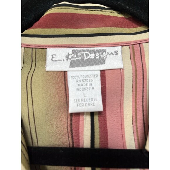 EK Designs Top Women's L Striped Long Sleeve Button Down 70s’ Style Retro*Flaw - Picture 9 of 11